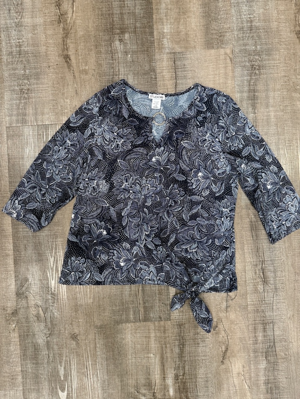 Studio 65 blue and white blouse made in Canada